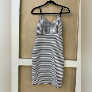 Forever 21 Black and White Striped Midi Dress